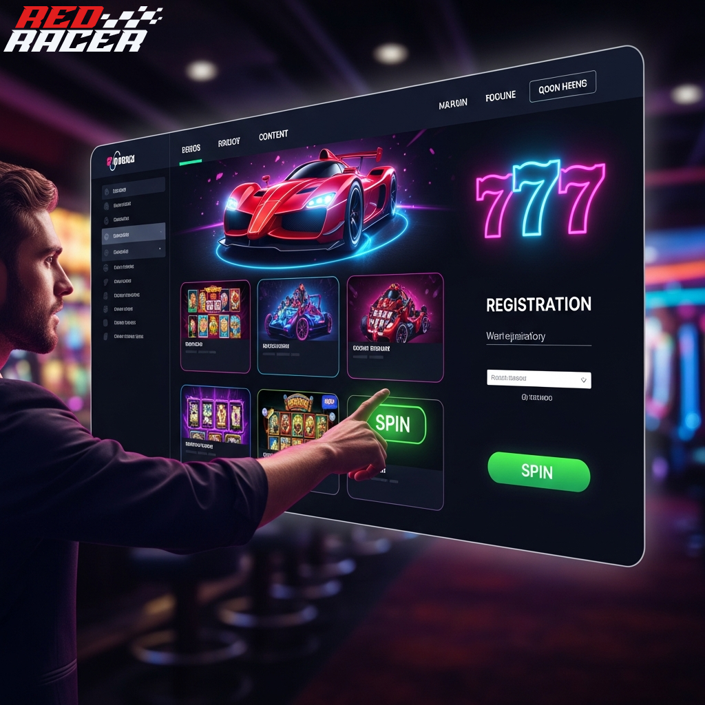 Visão futurista de um utilizador a interagir com a interface do casino Redracer