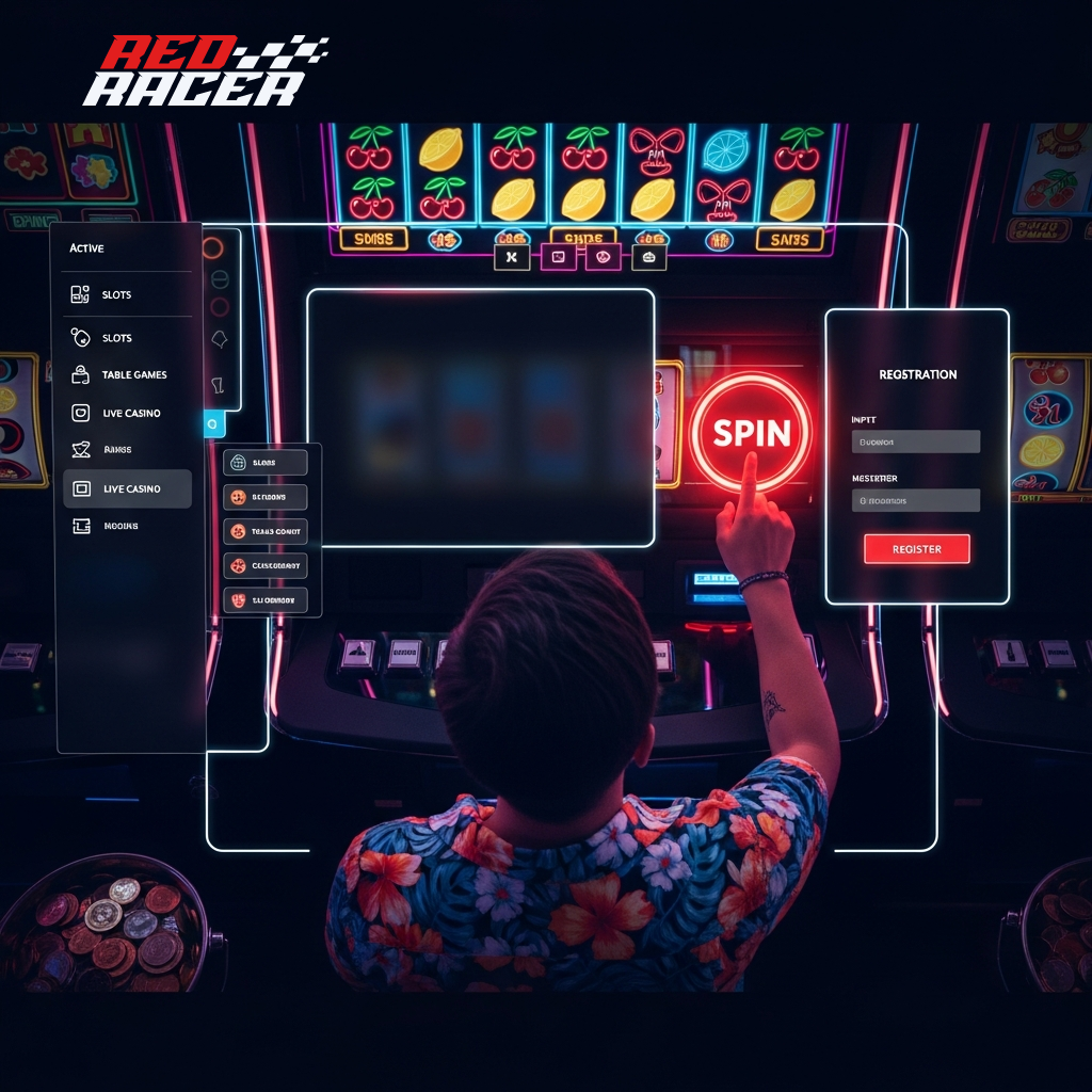 Interface de casino online Redracer num ecrã